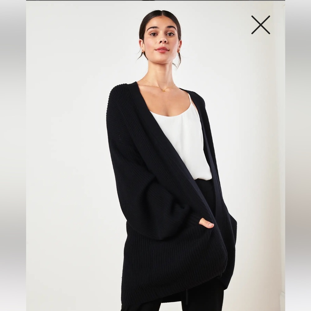 Quince Organic Cotton Oversized Cardigan Sweater, Black, size XS, EUC